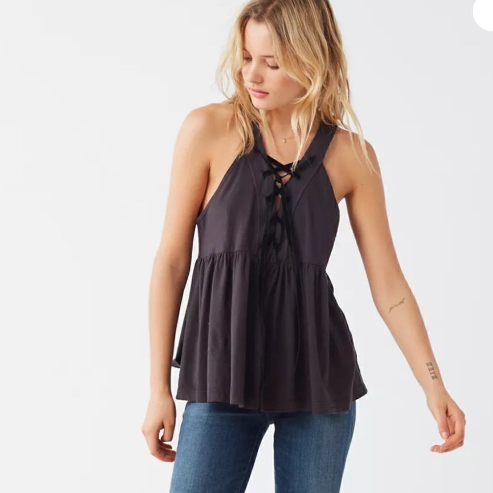 Truly Madly Deeply Lace-Up Babydoll‎ Tank Top in Black Sz XS
